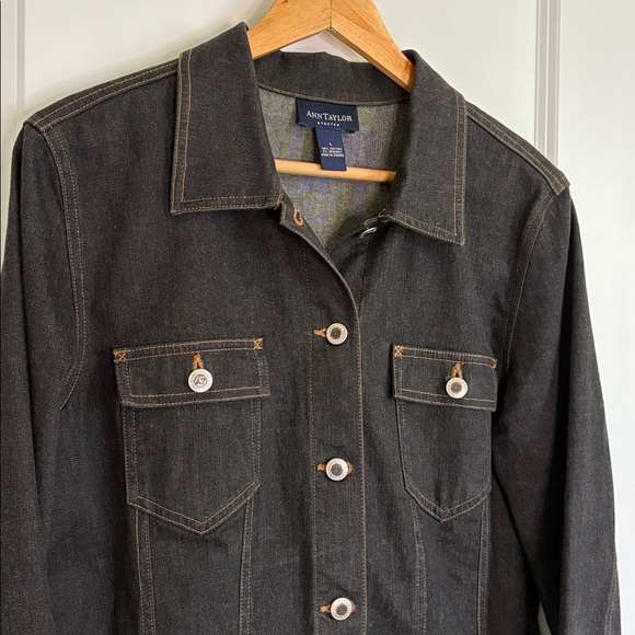 Ann Taylor Denim Jean Jacket Black Vintage Size Large - Picture 3 of 12